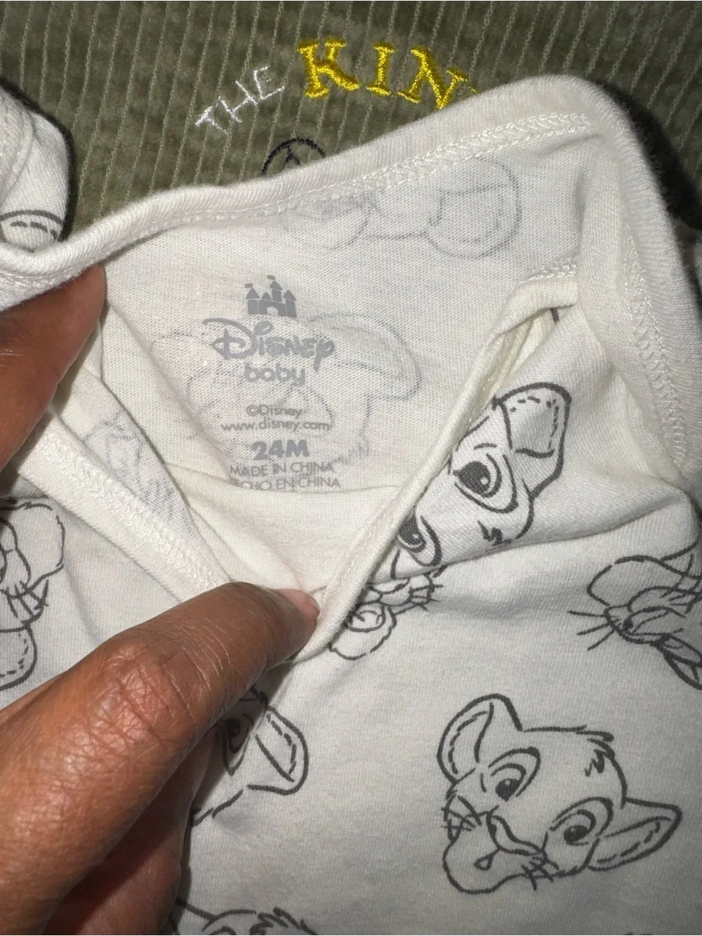 Disney baby Kids Olive Green Corduroy Overalls and Cream Printed Top Set